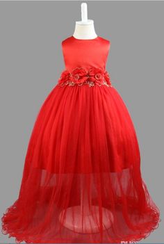 Kids Clothing Children Girls Dresses Elegant Flower Lace Long Dress Big Bow Round Neck Baby Girl Gown Red Ball Gown Dress For Dress-up Occasions, Red Gown For Pageant During Prom Season, Red Sleeveless Ball Gown For Dress-up, Red Sleeveless Ball Gown For Pageant, Red Sleeveless Princess Gown, Christmas Princess Sleeveless Gown, Red Sleeveless Princess Dress For Pageant, Princess Style Red Ball Gown For Prom, Red Tulle Pageant Dress For Prom