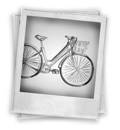 an old fashioned bicycle is shown in black and white