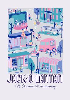 a poster for jack o'lantern is shown in blue, pink and purple colors