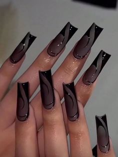 Gothic Square Nails, Jelly Black Nails, Dark Aesthetic Nails, Dark Color Nails, Nail Shapes Square, Summer Acrylic, Matte Black Nails, Weak Nails