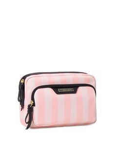 Stripe Makeup, School Bag Essentials, Bling Bags, Victoria Secret Makeup, Glam Bag, Work Tote, Victoria Secret Bags, Makeup Pouch, Travel Makeup