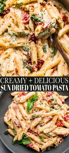 creamy and delicious sun dried tomato pasta with spinach