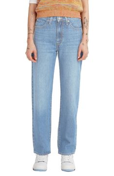 Serve up major '90s vibes every time you slip into these wide-leg, nonstretch jeans with a laid-back baggy fit. 16 1/2" leg opening; 10 3/4" front rise; 16 1/4" back rise (size 26) Zip fly with button closure Five-pocket style 100% cotton Machine wash, tumble dry Imported Model stats: 5'10" height, 32" bust, 25" waist, 36" hip. Model is wearing size 26. Mom Fit Wide Leg Bottoms For Everyday, Everyday Mom Fit Wide Leg Bottoms, Trendy Relaxed Fit Straight Flare Jeans, Relaxed Fit Flare Jeans For Streetwear, Casual Relaxed Fit Straight Flare Jeans, Trendy Everyday Pants With Standard Cut Leg, Trendy Everyday Pants With Standard Cut, Everyday Wide Leg Mom Jeans, Everyday Mom Fit Wide Leg Jeans