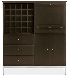 a brown cabinet with drawers and doors