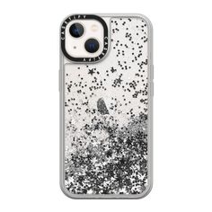 an iphone case with black and white glitters on the front, featuring stars in the sky