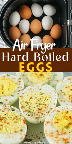 air fryer hard boiled eggs with text overlay