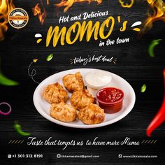 an advertisement for mom's in the town featuring chicken wings and ketchup