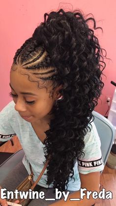 High Curly Ponytail, Front Braids, Curly Ponytail, Feed In Braid, Braids With Weave, Penteado Cabelo Curto, Cornrow