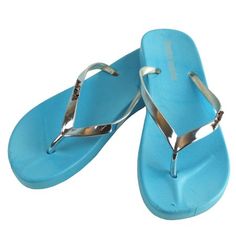 Women's Summer Cute Flip Flop Thong Sandals. Sandals are made from soft pvc rubber which feels almost jelly like which makes them flexible but still durable. Great for any occasion and can compliment any outfit. They are available in 5 different colors. Black, Pink, Gold, Brown and Sky Blue Size: large.  Gender: female.  Age Group: adult.  Pattern: metallic. Blue Plastic Open Toe Sandals, Blue Open Toe Sandals With Plastic Material, Blue Open Toe Plastic Sandals, Blue Plastic Sandals For The Beach, Blue Non-slip Plastic Sandals, Blue Flip Flops For Beach Season, Blue Non-slip Jelly Sandals For Beach, Blue Flip Flops For Swimming And Beach Season, Adjustable Sandals For Beach