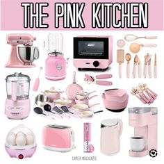 pink kitchen appliances and utensils are featured in this ad for the pink kitchen