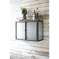 Double Door Metal and Corrugated Glass Wall Cabinet - Chapin Furniture Wall Bathroom Storage, Glass Wall Cabinet, Bathroom Storage Furniture, Door Metal, Bathroom Furniture Storage, Inside Cabinets, Wall Bathroom, Keyhole Hanger, Accent Chests And Cabinets