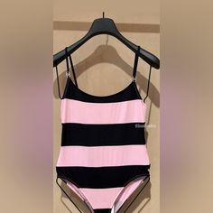 Brand New Chanel Swimsuit - Size 40 Cc On Straps Chanel Swimwear, Chanel Swim, Chanel Swimsuit, Swimsuit Pink, Swimwear Black, Pink Swimsuit, Black Swimwear, Cute Swimsuits, Pink Stripes