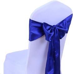 the back of a chair with a blue bow on it