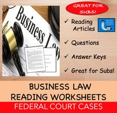 business law reading worksheets for federal court cases, including the judge's desk