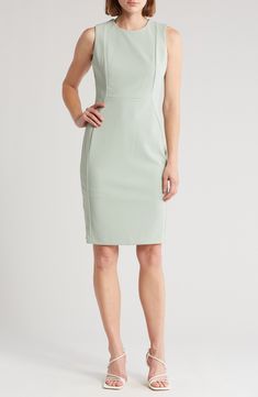 Easily transition from desk to dinner in this sleek sheath dress designed with princess seams. 37 1/2" length Hidden back-zip closure Jewel neck Sleeveless Lined 96% polyester, 4% spandex Dry clean Imported Model stats: 5'10" height, 32" bust, 25" waist, 36" hip. Model is wearing size 4. Daytime Dresses, Princess Seams, Sleeveless Sheath Dress, Jewel Neck, Princess Seam, Sheath Dress, Sundress, Nordstrom Rack, Designer Dresses