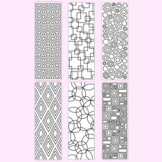 four different patterns are shown in black and white on a pink background, each with an individual's own design