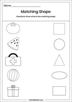 the matching shape worksheet for children to practice shapes and numbers in their handwriting