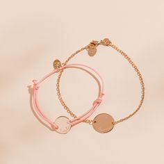 Create matching memories with our Personalized Mother and Child Bracelet Set. Featuring a chain bracelet for you and a mini braid bracelet for her, hand-engrave your special names and dates onto both sides of a delicate pastille charm.18K Champagne Gold Plated, 925 Sterling SilverMother Bracelet: 7, adjustable to 6.3Pastille Charm: 06x0.6Child Bracelet: Braid made of a durable, colourfast polyesterFully adjustable sliding knot fasteningMini Pastille Charm: 0.4 x 04Engraved by hand in our Paris w Personalized Yellow Gold Charm Bracelet With Adjustable Fit, Personalized Yellow Gold Charm Bracelet Adjustable, Personalized Yellow Gold Friendship Bracelets, Personalized Adjustable Yellow Gold Charm Bracelet, Personalized Adjustable Chain Bracelet For Friendship, Adjustable Personalized Chain Bracelet For Friendship, Elegant Name Bracelet With Charms For Friendship, Elegant Adjustable Name Bracelet With Charms, Dainty Adjustable Engraved Name Bracelet