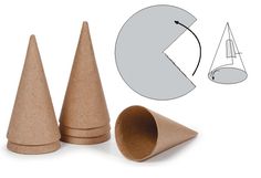 three cones are shown next to each other and one cone has an arrow on it