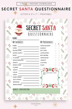 the secret santa quiz game is shown on a pink background