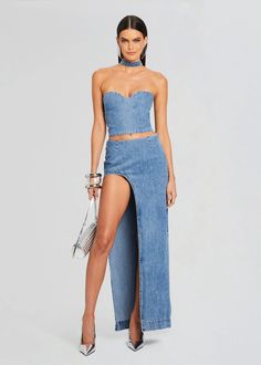 denim outfit, denim skirt, denim look, denim maxi skirt, denim on denim, festival outfit, festival outfit inspo, coachella outfit, coachella outfit inspo, festival outfit ideas, coachella outfit ideas, spring outfits, 2024 spring fashion, spring summer fashion, night out fashion, summer party outfit, spring party outfit, spring break outfit, birthday outfit, 21st birthday outfit, clubbing outfit, club outfit, matching set, denim matching set, jean skirt, maxi jean skirt, festival skirt, jean set Chic Stretch Mid-rise Denim Skirt, High Rise Fitted Denim Skirt For Night Out, High Rise Denim Mini Skirt For Night Out, Fitted High Rise Denim Skirt For Night Out, Spring Denim Bottoms With Side Slits, Fitted Denim Skirt For Night Out In Spring, Chic Fitted High Waist Denim Skirt, Chic High Waist Fitted Denim Skirt, Chic Fitted High-waist Denim Skirt