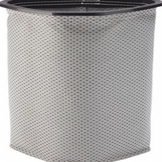 a round metal trash can with mesh covering on the top and bottom, isolated against a white background