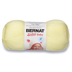 bernat softee baby yarn ball in light yellow, with the label on it