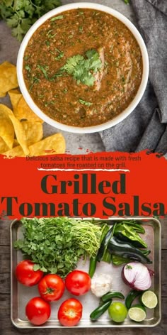 grilled tomato salsa in a bowl with tortilla chips on the side