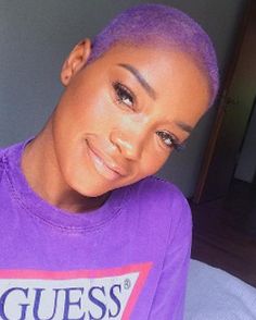 Keke Palmer. I wish I was this bold to rock this hairstyle! I've always wanted purple hair Shave Head, Shaved Head Designs, Lilac Aesthetic, Buzz Cut Women, Buzz Cut Hairstyles, Teenage Hairstyles, Mermaid Hair Color, Buzzed Hair, Shaved Hair Designs