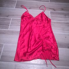 Nwt Victoria's Secret Red Satin Slip, Adjustable Straps, Side Tie Detail Red V-neck Sleepwear For Spring, Red Sleepwear For Summer Party, Red Summer Party Sleepwear, Victoria's Secret V-neck Party Top, Victoria's Secret Red Summer Sleepwear, Victoria's Secret Red Top For Party, Victoria's Secret Red Party Top, Flirty Red Sleepwear For Summer, Flirty Red Summer Sleepwear