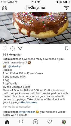 the instagram page on instagram com features an image of a chocolate covered doughnut