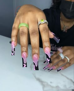 Nail Tech Tweets, Nail Tech Content Ideas, Instagram Nail Page Ideas, Blackpink Nails, Nail Set Ideas, Pink Tip Nails, Nails 2016, Long Acrylic Nail, Nail Pics