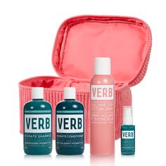 you'll be lookin' good with this online exclusive. ($120 value) what's included:• full-sized shampoo• full-sized conditioner• volume dry texture spray• ghost™ oil 2 fl oz or hydrate oil 2 fl oz• corduroy train case ($40 value) Verb Ghost Oil, Dry Texture Spray, Texture Spray, Blow Dry Brush, Hair Quiz, Dandruff Shampoo, Sea Spray, Healthy Hair Tips, Flat Hair