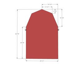 a drawing of a red barn with measurements for the top and bottom half of it