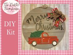 Merry Christmas Truck with Tree Door Hanger - RusticFarmhouseDecor Christmas Truck With Tree, Door Hangers Diy, Christmas Truck, Wood Pieces, Multi Layering, Door Hangers, Sliding Doors, Front Door, Holiday Season