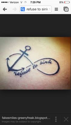 an anchor and the words refuse to sink are shown in this tattoo on someone's stomach