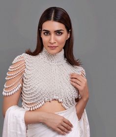 Pearlcore Is All The Rage This Season! | WedMeGood Indian Fashion Lehenga, Pearl Saree, Fashionable Saree Blouse Designs, Embellished Clothing, White Saree, Beaded Blouse, Saree Blouse Designs Latest, Stylish Blouse Design, Unique Blouse