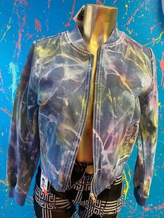 Jean jacket with pastel rainbow paint splatter all over Rainbow Paint, Womens Jackets, Paint Splash, Watercolor Paint, Paint Splatter, All Over, Pastel Rainbow, Watercolour Painting, Jean Jacket