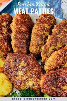 some fried meat patties and broccoli on a plate