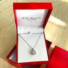 Brand New Diamond Halo 18" Pendant Necklace (1/3 Ct. T.W.) In 14k White Gold. Retail: $1200 Plus Tax. Spoil Her With Sparkle. This Elegant Pendant Necklace (1/3 Ct. T.W.) Features Round-Shape Diamonds, Set In A Halo-Style And Suspended From A Fine Box Link Chain. 1/3 Carat Diamond Necklace Diamond Color Rating Code: Ij Diamond Clarity Rating Code: 12-13 Diamond Shape: Round Set In 14k Gold, Rose Gold Or White Gold Approx. Length: 18"; Approx. Drop: 1/4" Original Tag Attached And In The Original Gia Certified White Gold Diamond Necklace For Formal Occasions, Luxury Gia Certified Diamond Necklace As Gift, Luxury Gia Certified Diamond Necklace Gift, Gia Certified White Gold Necklaces, Gia Certified White Gold Necklace, Formal Gia Certified White Gold Diamond Necklace, Formal White Gold Gia Certified Diamond Necklace, White Diamond Cut Diamond Necklace For Gift, White 14k Gold Solitaire Necklace With Brilliant Cut