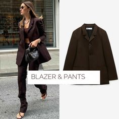 Nwt Zara Brown Tailored Blazer Size L Straight Fit Trousers With Buckle Size M Zara Fitted Brown Blazer, Fitted Brown Zara Blazer, Zara Suit, Straight Fit Trousers, Zara Suits, Suit For Women, Tailored Blazer, Fitted Trousers, Zara Jackets