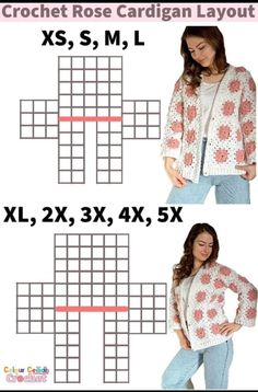 the crochet rose cardigan layout is shown