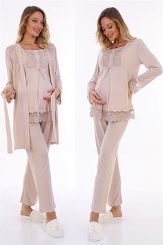 LohusaHamile Beige Color Maternity Pajamas and Robe  Cotton Fabric There are 3 pieces of product in the package ( Maternity Pajamas and Maternity Robe ) This Products have breastfeeding feature Pajamas is long sleeved Adjustable at the waist There is a Belt in the Pachage it's a model that you can use after postpartum period Attention, There is no CROWN and SLIPPERS in the Package Size Range; if your weight's 60-71 Kilograms or 132-157 Ib, You Should buy size ''S'' Size Range; if your weight's 7 Beige Long Sleeve Sets For Home, Beige Long Sleeve Bedtime Sets, Beige Long Sleeve Sleepwear Set, Beige Long Sleeve Sleep Set, Feminine Long Sleeve Sleepwear Set, Feminine Long Sleeve Sleep Sets, Elegant Pink Loungewear Set, Feminine Long Sleeve Bedtime Sets, Diy Nursing Clothes