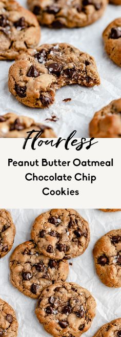 peanut butter oatmeal chocolate chip cookies on parchment paper with text overlay