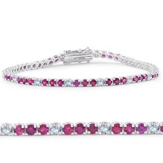 This classic style tennis bracelet features white diamonds and rubies. All stones are prong set in 14k white gold. The bracelet is secured by a double locking clasp. Gold G, Diamond Tennis Bracelet, Blue Sapphire Diamond, Fine Jewelry Bracelets, Tennis Bracelet Diamond, Pompeii, Ruby Diamond, Screw Back Earrings, G H