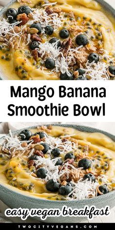 Simple Summer Meals, Homemade Smoothie Bowl, Mango Smoothie Bowl, Mango Banana Smoothie, Vegan Smoothie Bowl, Vegan Smoothie Recipes, Refreshing Recipes, Banana Smoothie Bowl, Vegan Summer Recipes