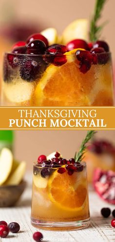 thanksgiving punch cocktail with orange slices and cranberries