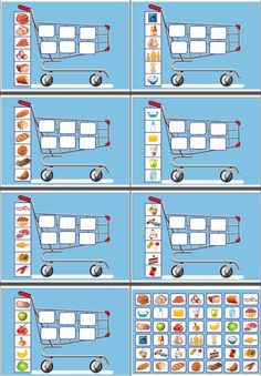 a shopping cart is shown in four different ways