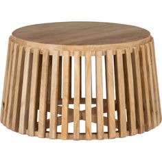 a round wooden table with slats on the top