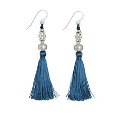 These lovely long tassel earrings add a luxurious pop of color and sparkle to your look. We hand-wrap all of our tassels. Hair up or down, divine! You just might need a pair in every color... Art Silk with Brass beads Also available plated with 22K Gold, 14K Rose Gold, or Silver French ear wires in 14K Gold Fill, 14K Rose Gold Fill, or Sterling Silver Size: 1 1/2" tassels. 2 3/4" Overall length from top of ear wire Designed and hand-finished in CA by Kelli Ronci, and handcrafted in collaboration Cheap Wedding Chandelier Earrings With Latkans, Cheap Latkans Drop Earrings, Cheap Dangle Chandelier Earrings With Latkans, Silver Falls, Hair Up Or Down, Blush And Grey, Silver Silk, Long Tassel Earrings, Brass Beads